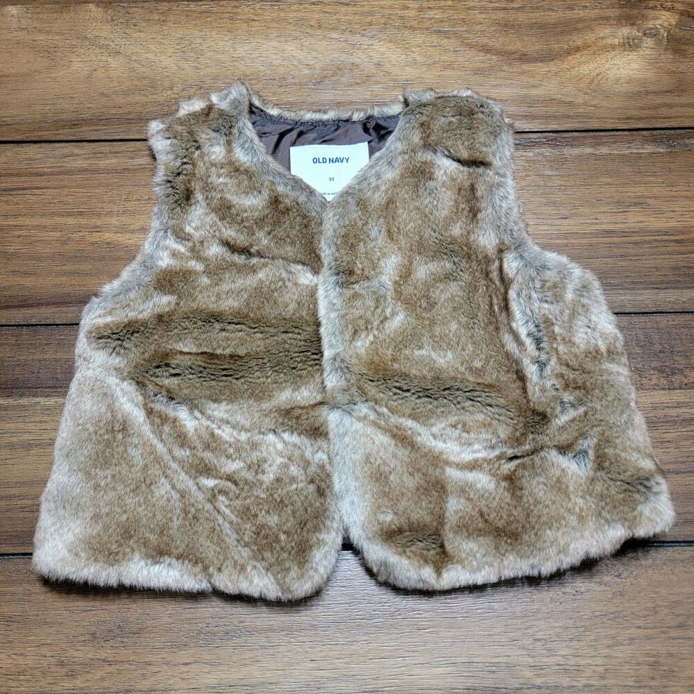 Old Navy Brown Faux Fur Toddler Vest One Button - Size 3T